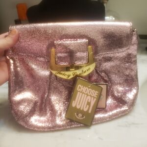 Juicy Couture Crackle Leather Pink Metallic Clutch